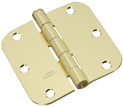 Door Hinge, Interior, Round-Edge, Bright Brass, 3-1/2 In., 3-Pk. – N830-322