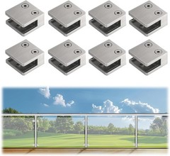 8 PCS Brushed Glass Railing Clamp For Balustrade, Stainless Steel Square Flat…