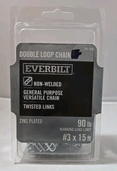 Everbilt 760309 Double Loop Chain #3 x 15 ft. 90 lb Capacity Zinc Plated