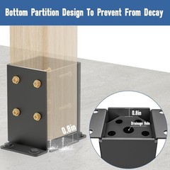 6X6 Post Base 2 Pcs, Heavy Duty Post Anchor with Anti-Corrosive Partition, Inner