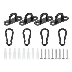 4 Pcs Pad Eye Plate, 1.8 Inch Stainless Steel Ceiling U Hooks with Screw, Black