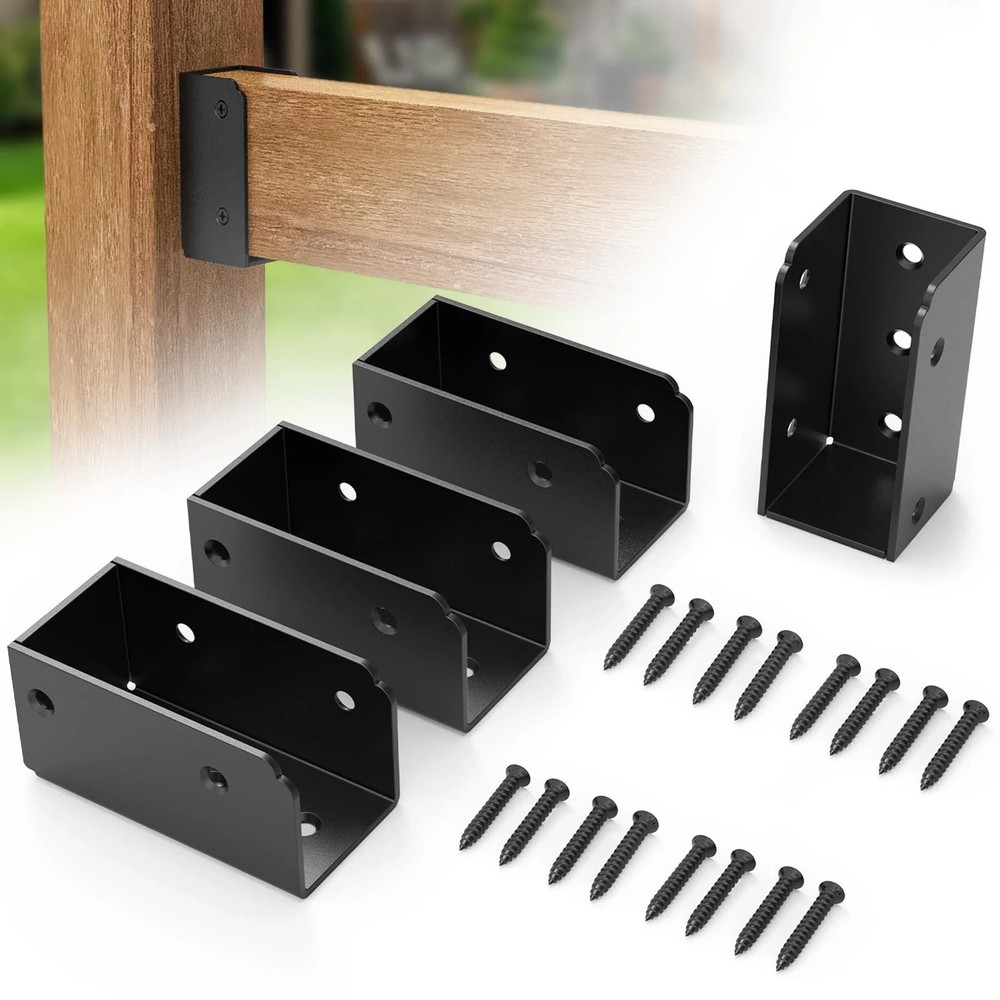 ForoGore 4 Pcs 2”x 4” Stainless Steel Deck Railing Brackets Parallel, Black