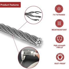 1000FT Stainless Steel Cable Kit for 1/8" 7×7 With Cutter, Silver