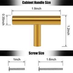 Romeda 12 Pack Gold Cabinet Knobs, 2in Single 12 Pack, 12 | T-type