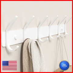 Gwaazxgz Coat Rack Wall Mount Hooks – 15 Inch Matte White Metal 6-Hook