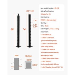 36in 30 deg Cable Post Stainless Black for Stairs