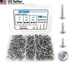BSTMGGJ 200pcs #8 Self Tapping Screws x 3/4″, “#8 x 1”, x 1/2, Silver
