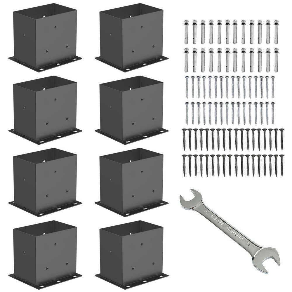 8 Pcs 4×6 Heavy Duty Black Metal Steel Post Base Brackets Deck Pergola Support