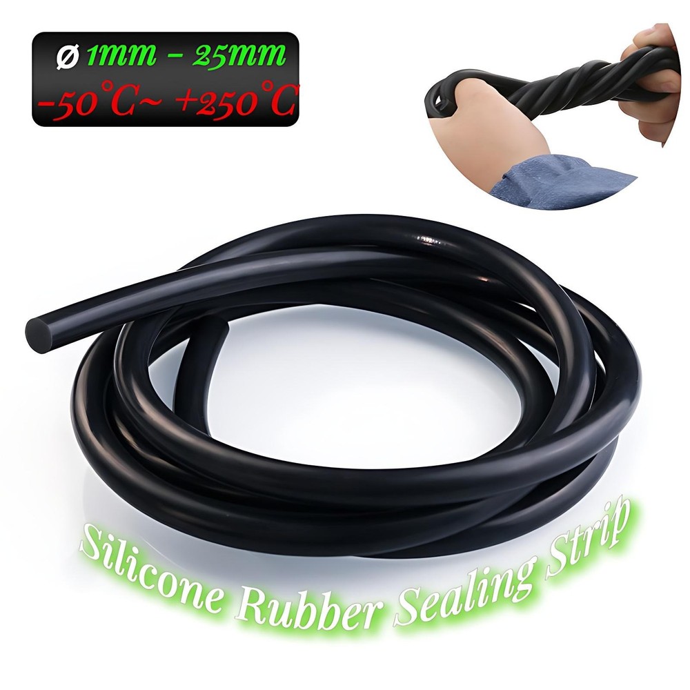 Black Round Solid Silicone Rubber Sealing Strip O Ring Cord Seal Dia 1mm – 25mm