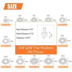 HELIFOUNER 100 Pieces 1/4″ Stainless Flat x 3/4″ （100 PCS）, Silver