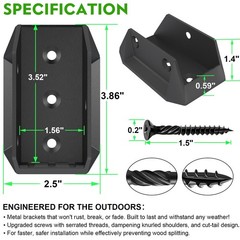 Toscoco 20 Pcs Heavy-Duty Aluminum ADC-12 Deck Railing Bracket Black