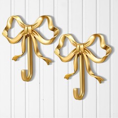 Lineshading 2 Pcs Gold Brass Bow Wall Hooks for Coats Hats Bags (3.66×3.54×0.79i