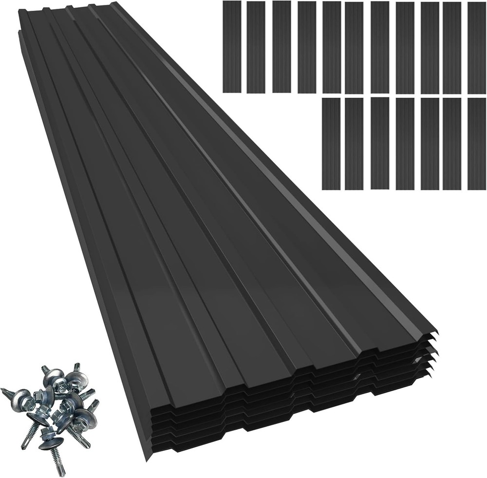 18 pcs Galvanized Steel Roof Panels L42.52xW17.72 Black