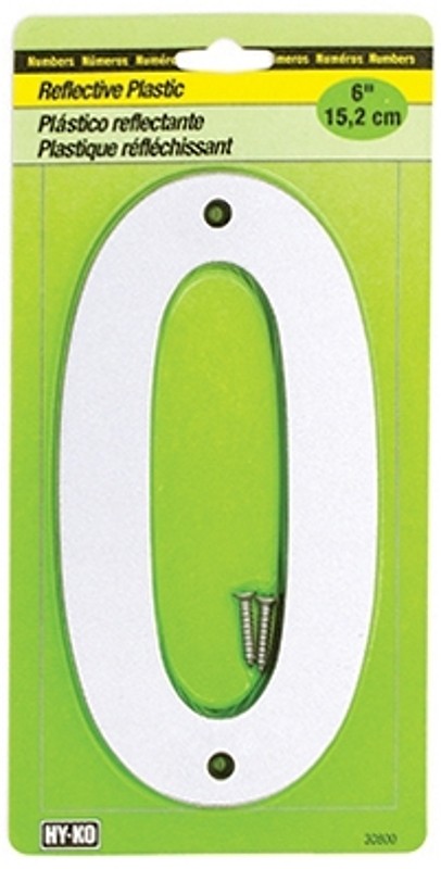 Hy-Ko 6 in. Reflective Black/Silver Plastic Number 0 Nail-On 1 pc. – Case of: 5