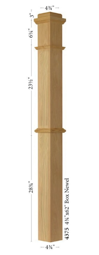 4375 Box newel Post Maple/Cherry/Hickory/Mahogany Rail Parts Species