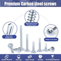 140 Pcs #8 Self Tapping Screws for Metal, 1/2″,3/4″,1″,1-1/4″,2″, Silver