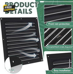 8 Pack 6×6 Aluminum Gable Attic Vents Louver Wall Vent w/ Screen Mesh Silver