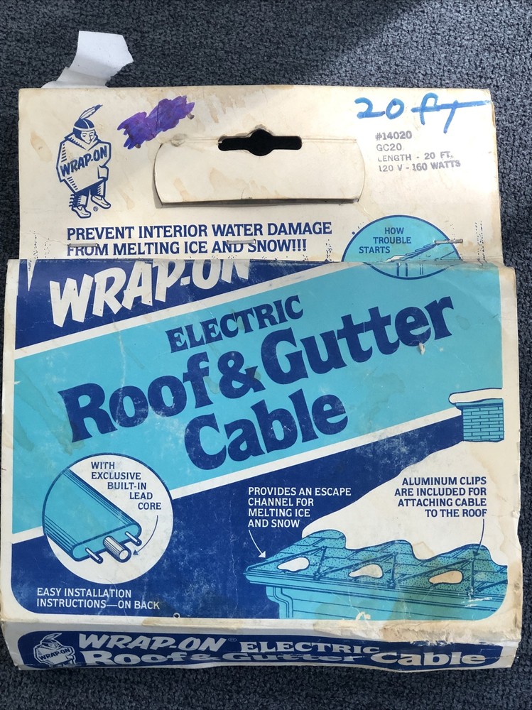 Vintage WRAP-ON Roof and Gutter Electric Deicing Cable – 20′ #14020 GC20 160 W
