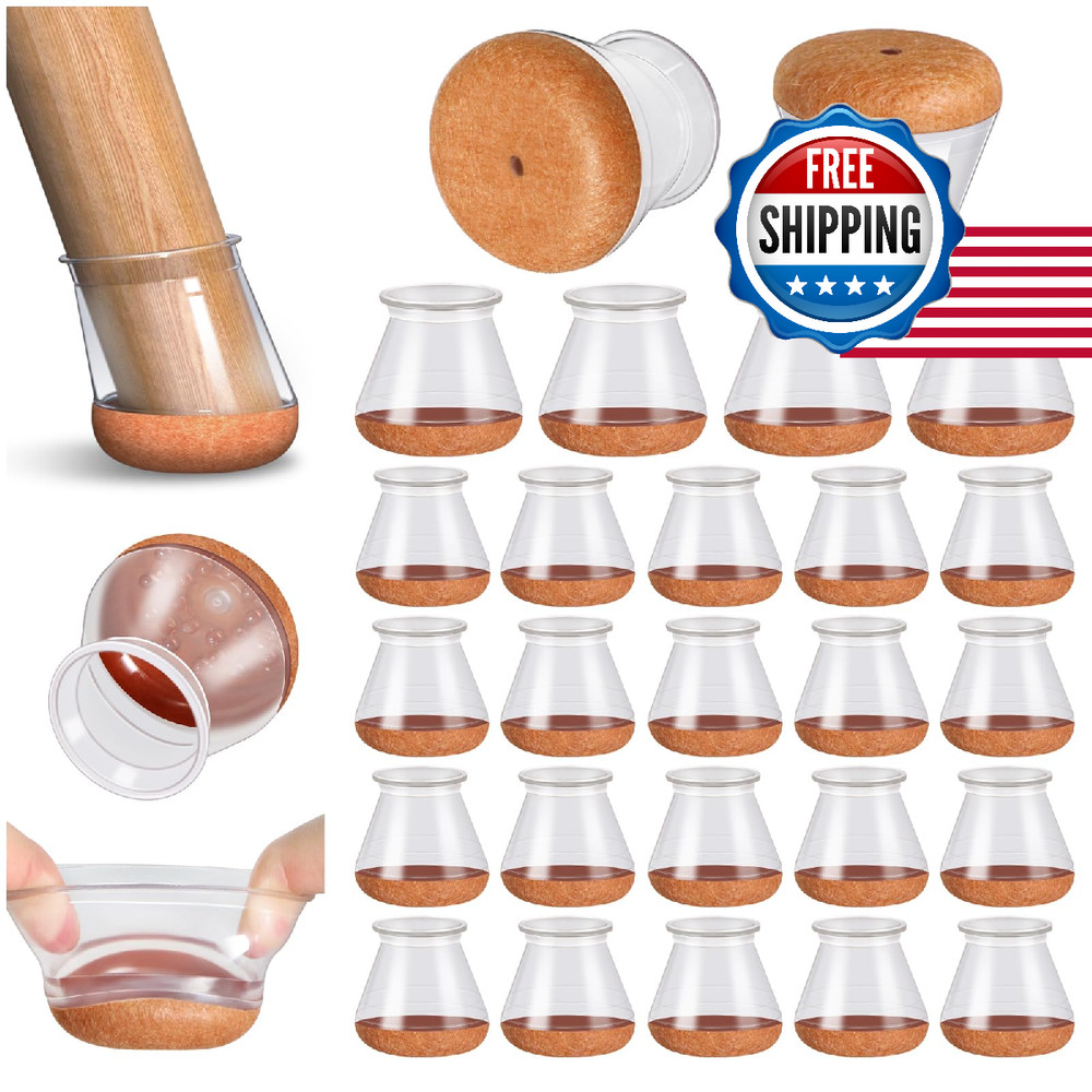 Pisao 24 Pcs Chair Leg Floor Protectors Silicone Chair Leg Protectors Caps