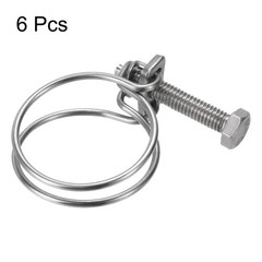 6Pcs Double Wire Hose Clamp, 28-32mm Adjustable Hose Clip with M6 Bolt