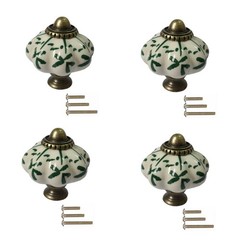 Ivory Green Ceramic Pumpkin Knobs Vintage Cabinet Drawer Pulls Set 4 Pcs L