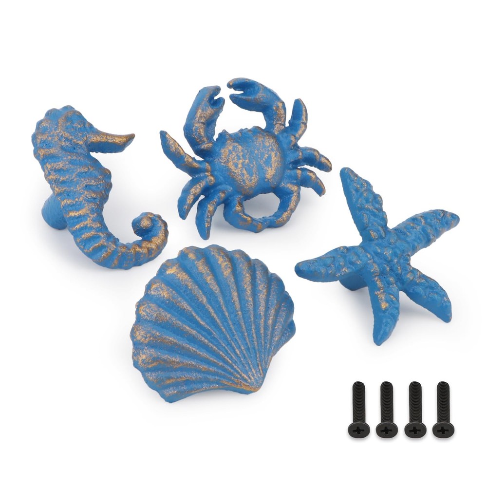 Coastal Cabinet Ocean Starfish Seashell Crab Drawer Knobs – Nautical Blue