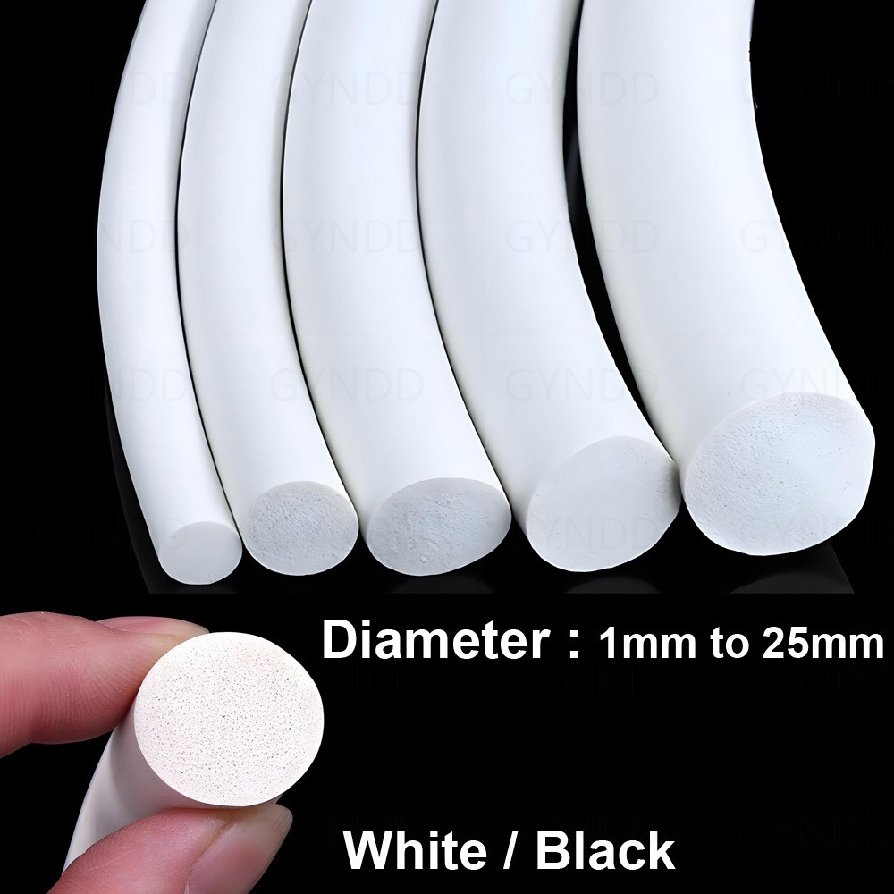 Silicone Rubber Foam Sealing Strip Round Bar For Cabinet Door Seal 1mm to 25mm