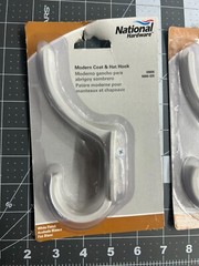 NOS 2-pack lot National Hardware 5-1/2″ MODERN COAT & HAT HOOK WHITE N806-826