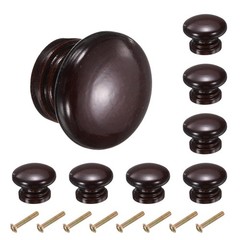 uxcell 8pcs Round Wooden Knobs, 34mm/1.3″ Mushroom 34mm(1.3″), Dark Brown