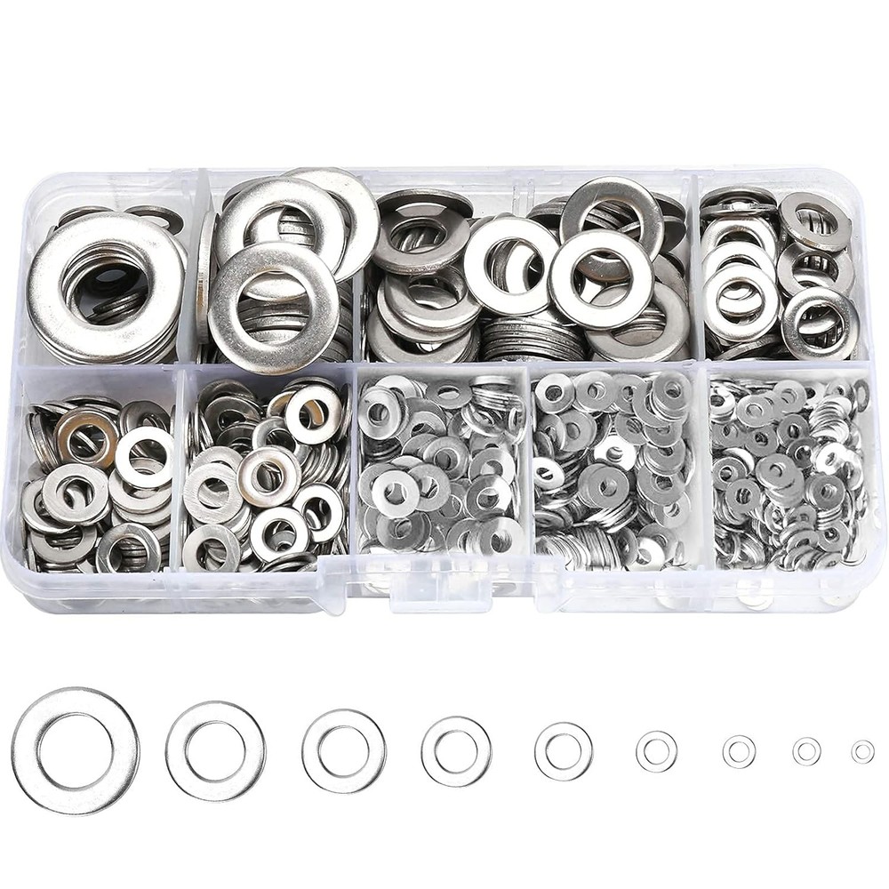 800 Pcs 304 Stainless Steel Flat Washers 800 PCS 304 Steel, Silver