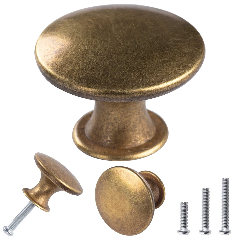 30 Pack Delicate Design Round Antique Brass Kitchen Cabinet Knobs