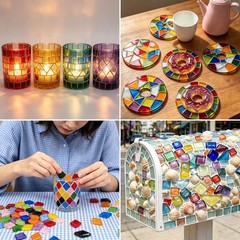 200 pcs Mosaic Tiles, CNYMANY Mixed Color Glitter Mosaic Glass Pieces Tiles f…