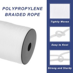 3/16″ Polypropylene Rope Braided Ropes, 328ft Nylon Rope Bleaching White