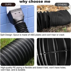 Black-2pack Rain Gutter Downspout Extensions Flexible, Drain Downspout Extend…
