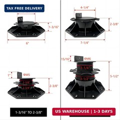 12Pack Adjustable Deck Support Pedestal – Base Support for Floating Deck Platfor