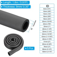 5Pcs Foam Pipe for Insulation 1-1/8″ (28mm) ID x 6Ft Black