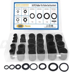 BUSY-CORNER 343 Pieces Rubber Flat Washer Gasket Assortment, Buna-N Black