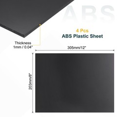4 Sheets ABS Plastic Thick 0.04″, 8″x12″, DIY, Black