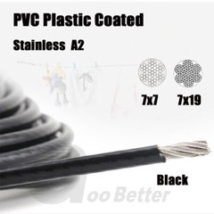 Stainless Steel A2 Wire Rope Black PVC Plastic Coated High Toughness 7×7 7×19