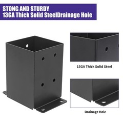 4×4 Post Base Black Powder Coated Steel Deck Fence Railing Support Bracket 4 Pcs