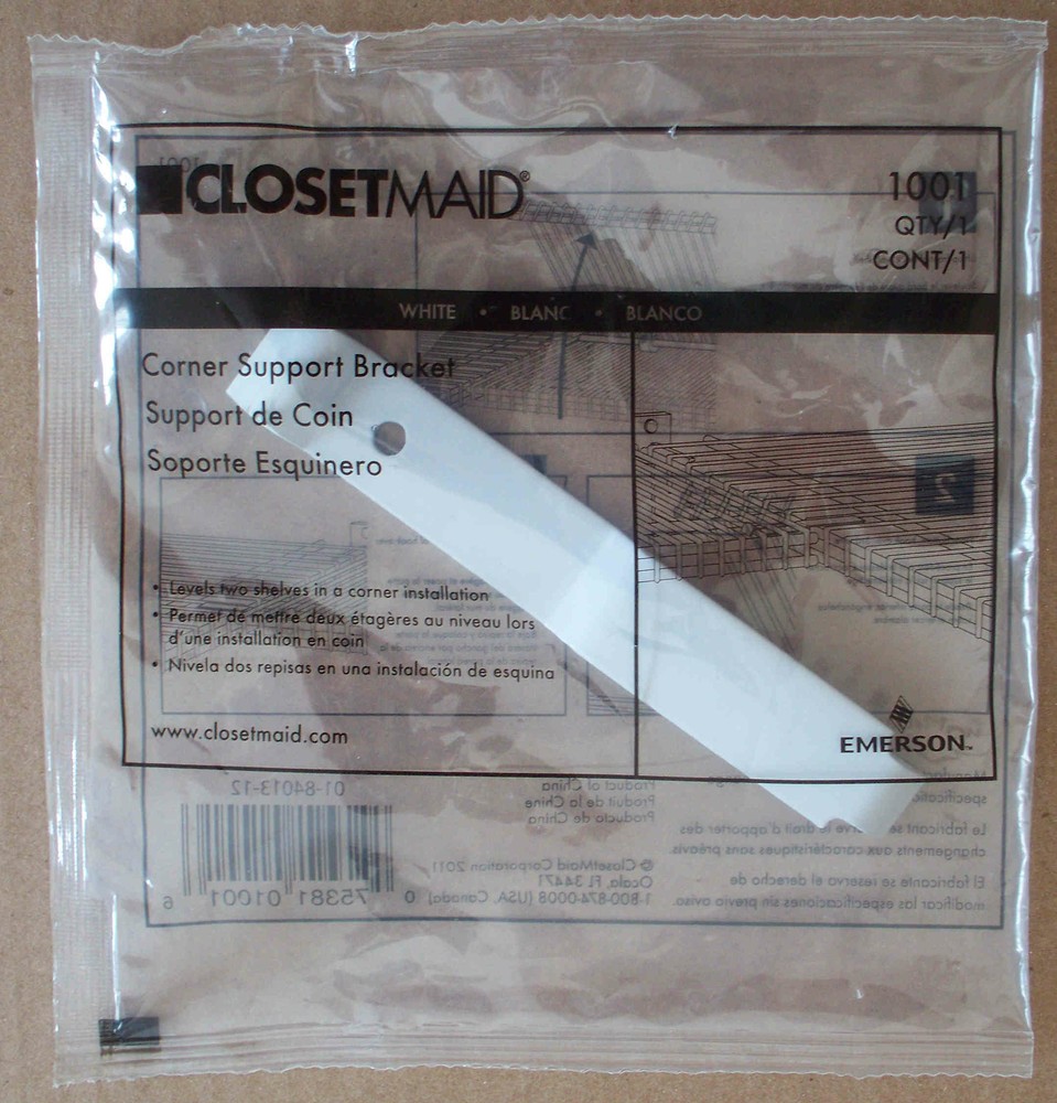 ClosetMaid #1001 Corner Support Bracket White Steel – Combo Ship