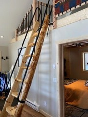 Custom Rustic Pine Loft Library Ladder half-Log,Cabin,Attic,Wood,Wooden Hardware