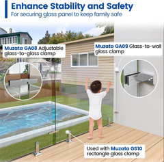 2Pack Brushed Wall to Glass Clamp 90 Degrees Glass Railing Clamp Fit for 3/8″-1/