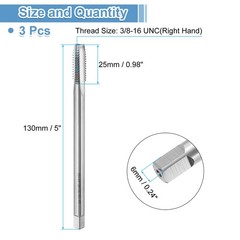 3pcs Straight Tapping 3/8-16 UNC 5″ XL for Screw Tapping