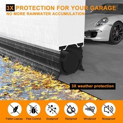 Garage Door Seals Bottom Rubber, with Aluminum Track Retainer 16 Ft, Black