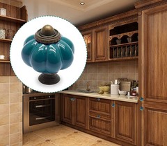 Seimneire 4pcs Teal Pumpkin Knobs, Vintage Ceramic Cabinet 4 Pieces,