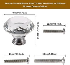 Mtsooning 2PCS Crystal Knobs Diamond Shaped Handles Clear Glass 2 Pcs,
