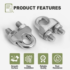 4pcs M6 Wire Rope Clamp, 1/4 inch Cable Clamps Stainless Steel Wire Rope Clips