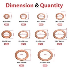 360 Pcs Copper Washers M5, M6, M8, M10, M12, M14, Washers-360Pcs