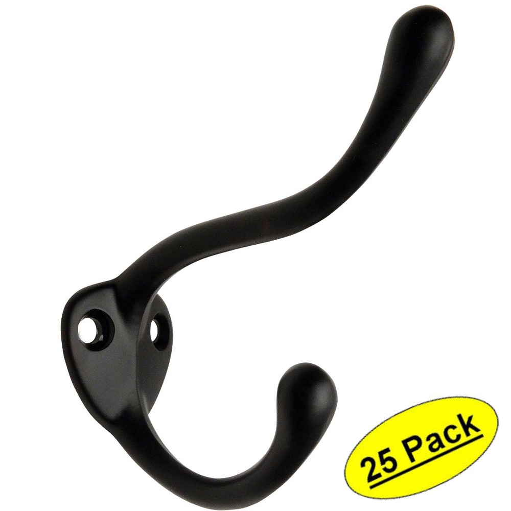*25 Pack* Designers Impressions Flat Black Heavy Duty Coat & Hat Hook: 57488